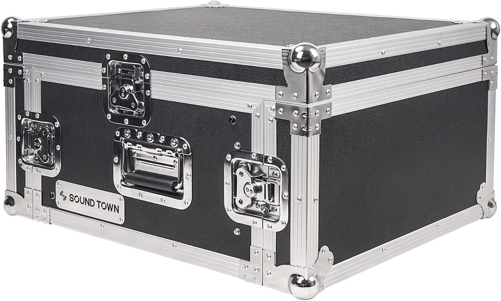 Sound Town 4U PA DJ Pro Audio Rack/Road ATA Case with 11U Slant Mixer Top, 20.2' Rackable Depth, 4 Space Size - Pro Tour Grade (STMR-4U)