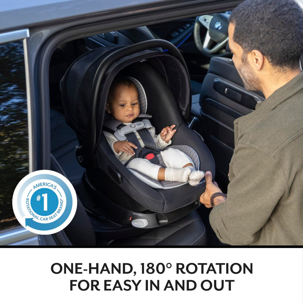 Evenflo Revolve180 LiteMax NXT Rotating Rear-Facing Lightweight Preemie and Infant Car Seat 3-30lbs with Green & Gentle. Easy Install with Base (Primrose Pink)