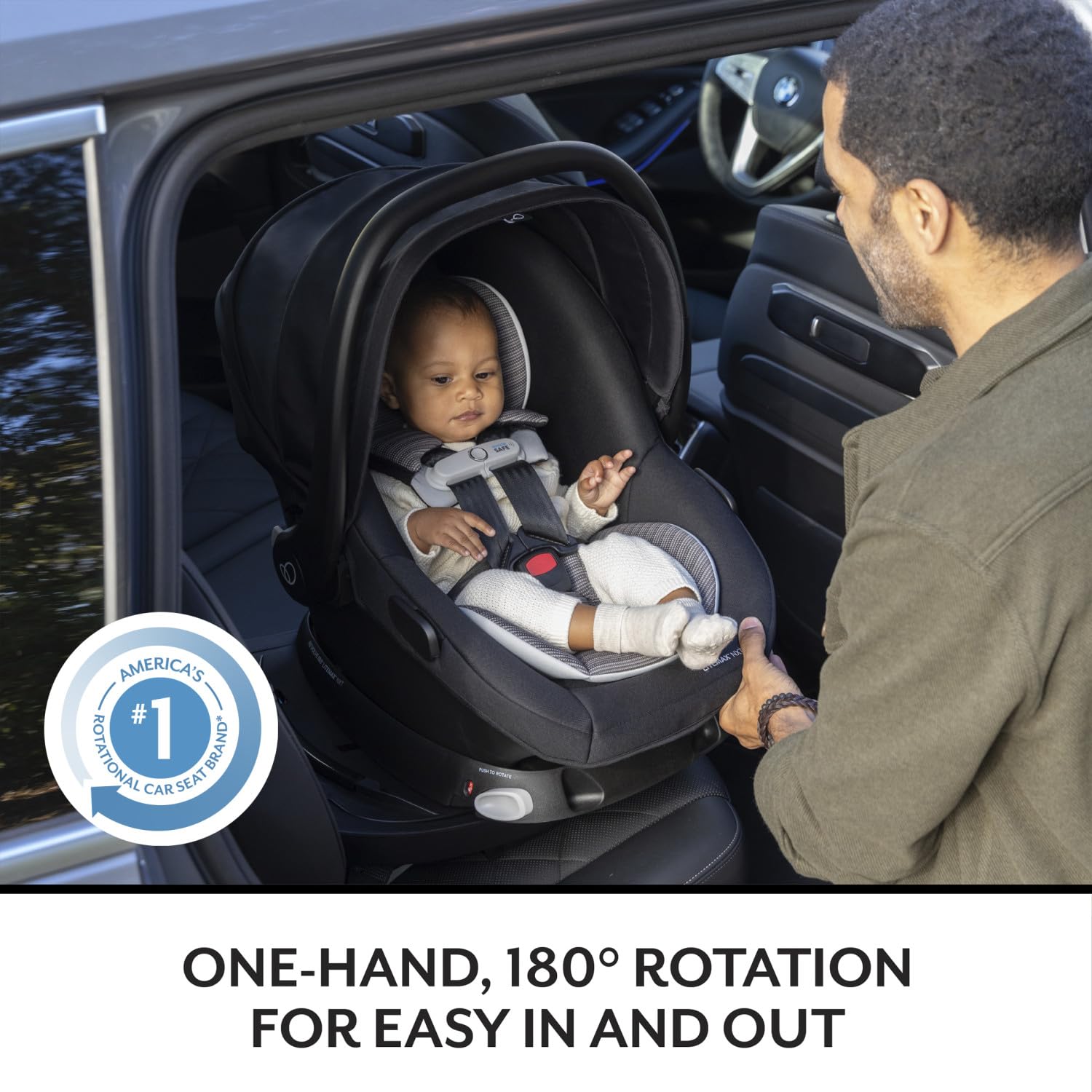 Evenflo Revolve180 LiteMax NXT Rotating Rear-Facing Lightweight Preemie and Infant Car Seat 3-30lbs with Green & Gentle. Easy Install with Base (Primrose Pink)