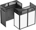 YooKoo Foldable DJ Booth with Two Top Trays, Tool-Free Assembly, DJ Table with White & Black Scrims, Metal Frame DJ Facade, DJ Stand with Cable Hole and Carry Bag, for Parties & Events & Small Studios