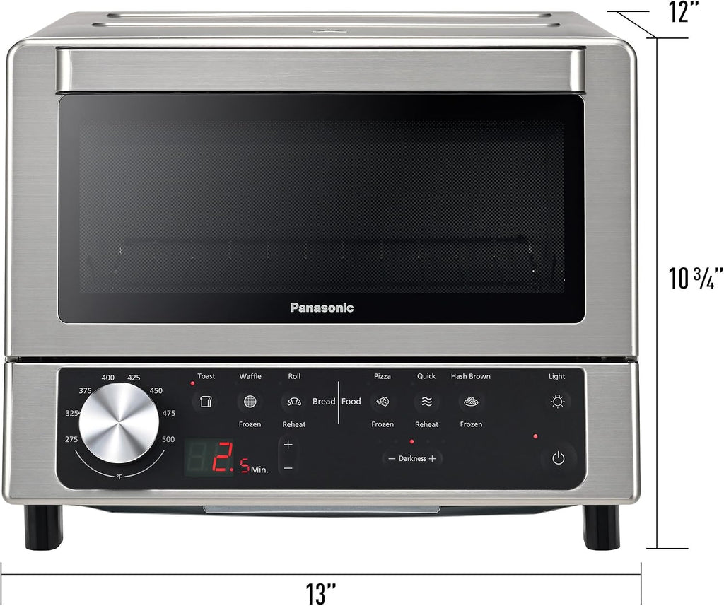Panasonic FlashXpress Toaster Oven Countertop, Compact 4 Slice Toaster Oven w/Double Infrared Heating, PFAS-free, 6 Auto Cook Options & Precise Temperature Control, 1300W - NB-G200P (Stainless Steel)