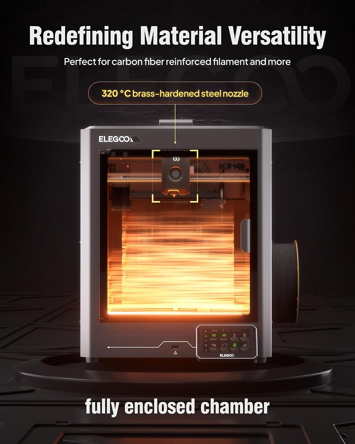 ELEGOO Centauri Carbon 3D Printer, CoreXY 500mm/s High Speed Printing with Auto Calibration, 320°C Nozzle and Built-in Camera, Ready to Print Out of the Box, 256x256x256mm Printing Size