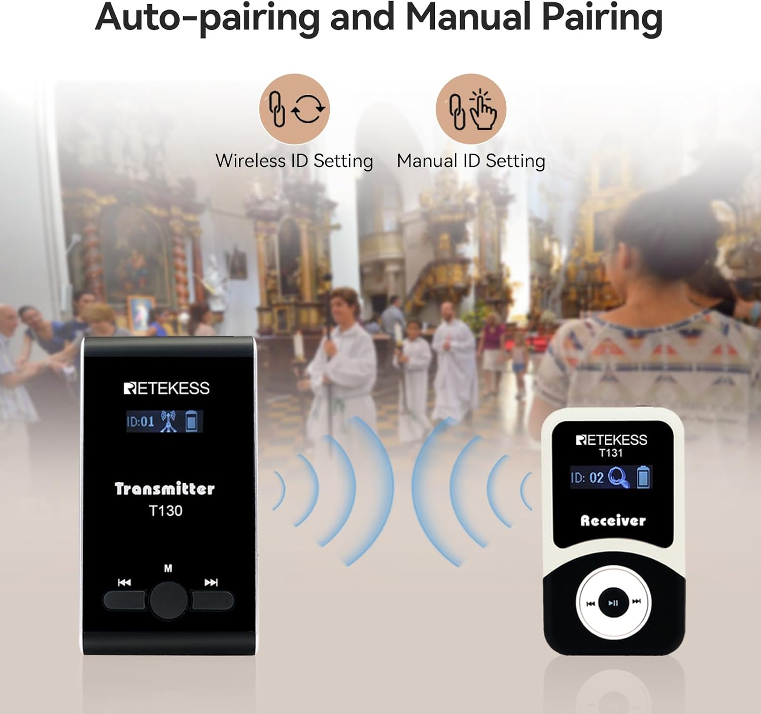 Retekess T130 Wireless Tour Guide Audio System, Church Translation Equipment, Clear Sound Quality, Tour Guide Headsets for Simultaneous Interpreting,Court (1 Transmitter 10 Receivers)