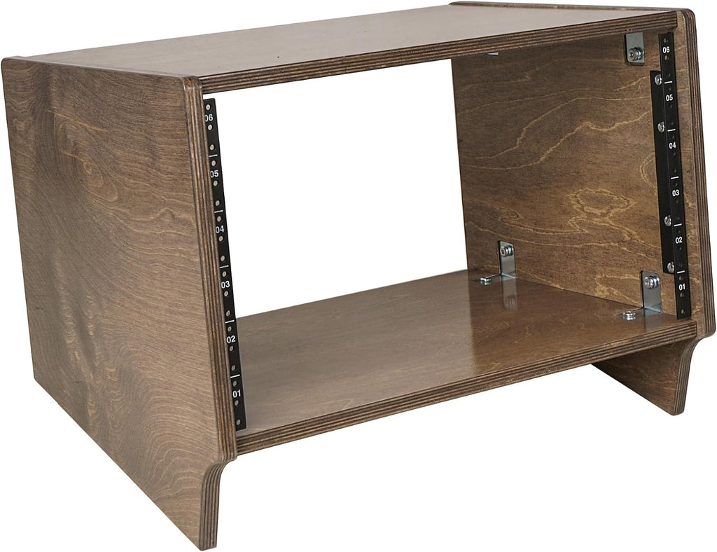 Sound Town DIY 6U Angled Desktop Turret Studio Rack with Solid Baltic Birch Plywood, Weathered Brown, Assembly Required (SDRK-Y6SLB)