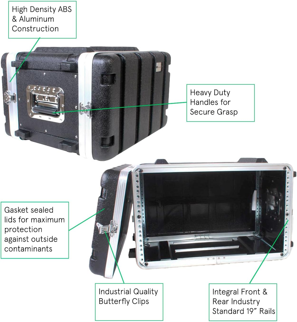 multicomp PRO 19' Rackmount Flight Case, 12' Depth, Stackable, ABS, Aluminum and Steel Construction (6U)