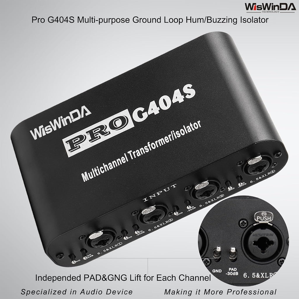4Channels Pro G404s XLR/TS/TRS/1/4' Passive Hum Eliminator Direct Box for Audio Equipments Ground Loop Isolator Noise Filter for Different Audio Systems Using (Pro G404S)