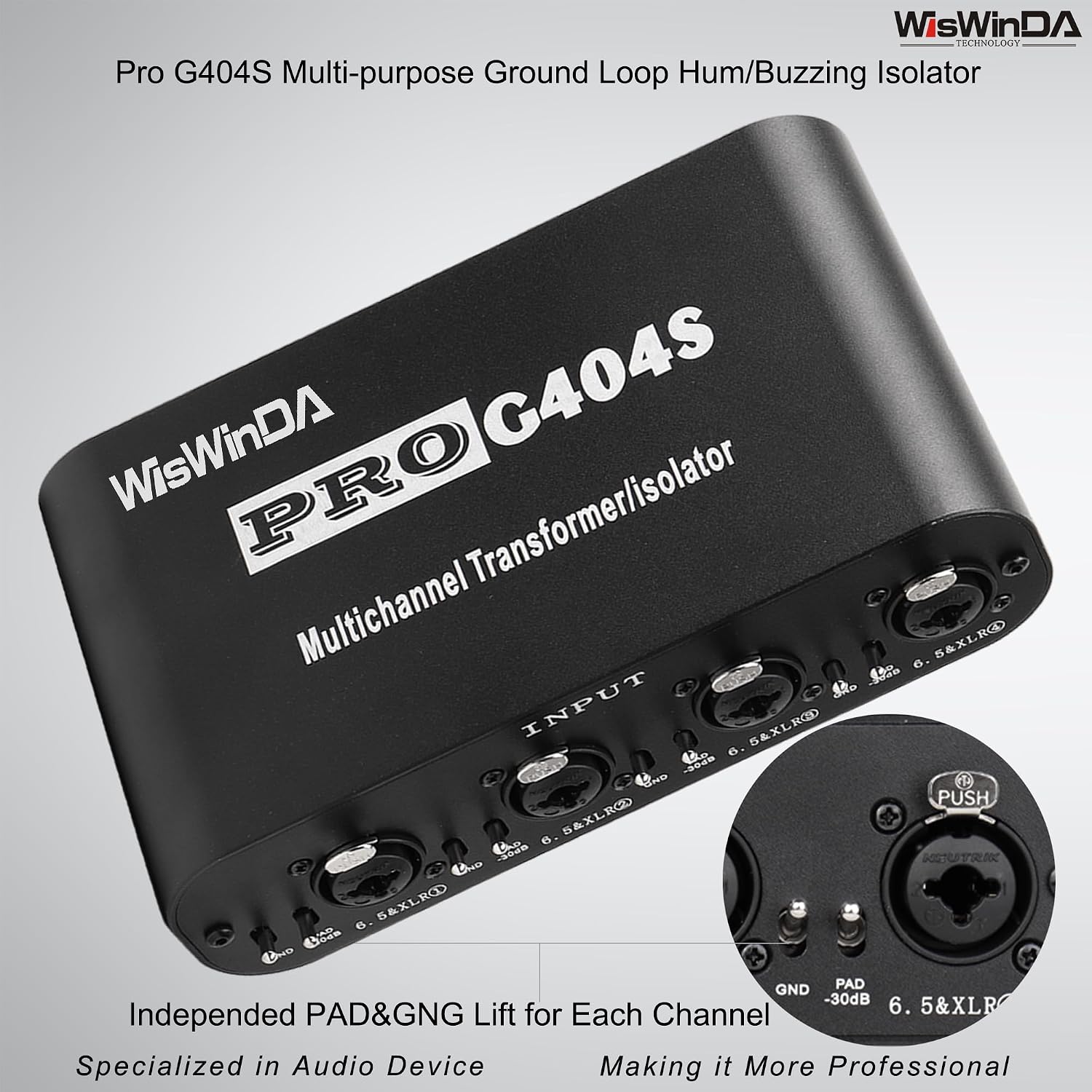 4Channels Pro G404s XLR/TS/TRS/1/4' Passive Hum Eliminator Direct Box for Audio Equipments Ground Loop Isolator Noise Filter for Different Audio Systems Using (Pro G404S)