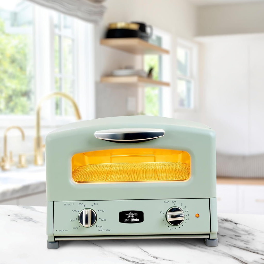 HeatMate Graphite Heating Technology Pop-Up Toaster w/7 Heat Settings, 3 Toasting Functions & Unique Bagel Mode, Olive Green