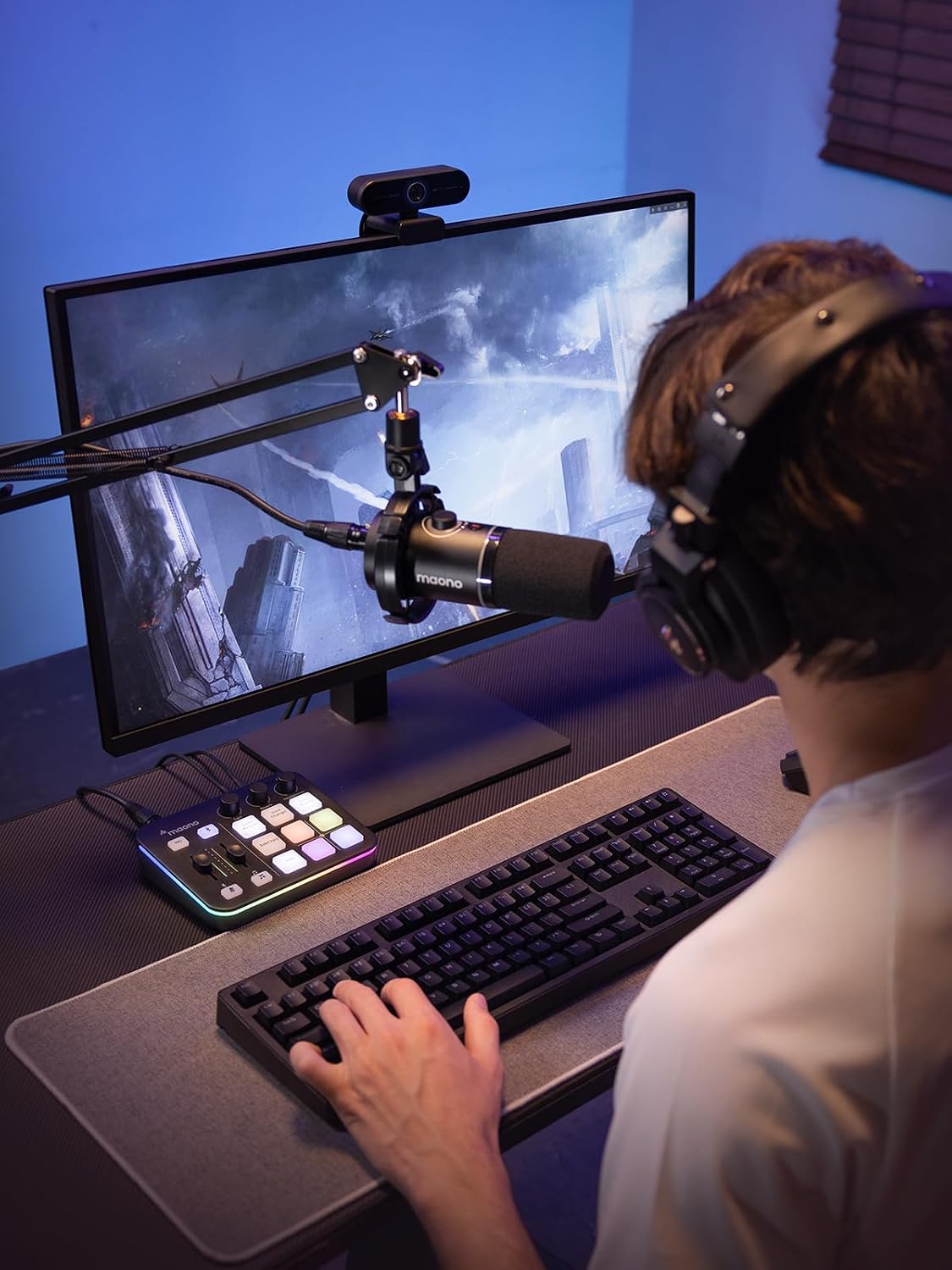 MAONO Gaming Streaming Equipment Bundle: Audio Interface Mixer and XLR Dynamic Mic RGB Noise Reduction Live Streaming Podcasting MaonoCaster PD200XS&G1 NEO