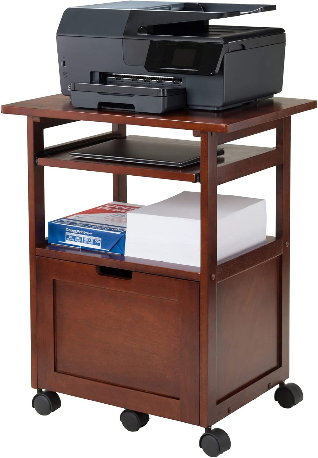 Winsome Piper 3-Shelf Wood Mobile Printer Stand, Brown (94427)