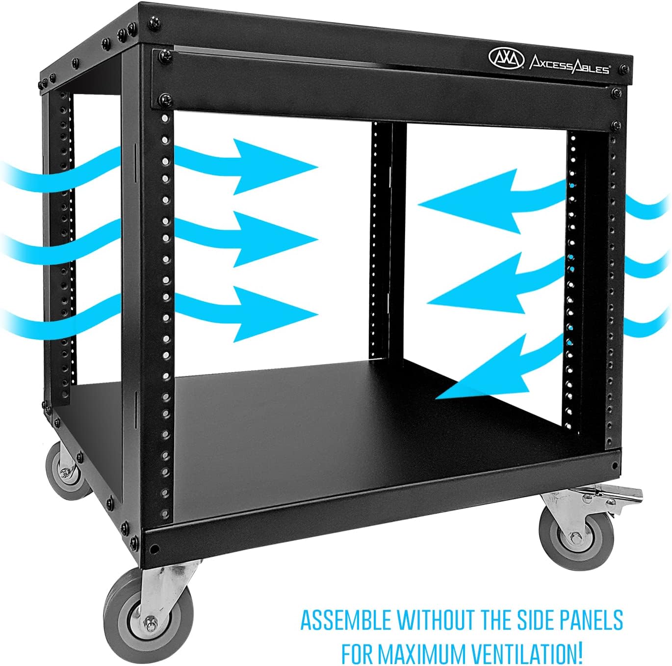 AxcessAbles 8U 19' Homelab Server Rack | 550-LB Capacity | Open Frame with Removable Side Panels | Rolling Rack Cabinet w/Locking 3' Casters | Network, AV & Studio Gear | Includes 5mm & 6mm Screws