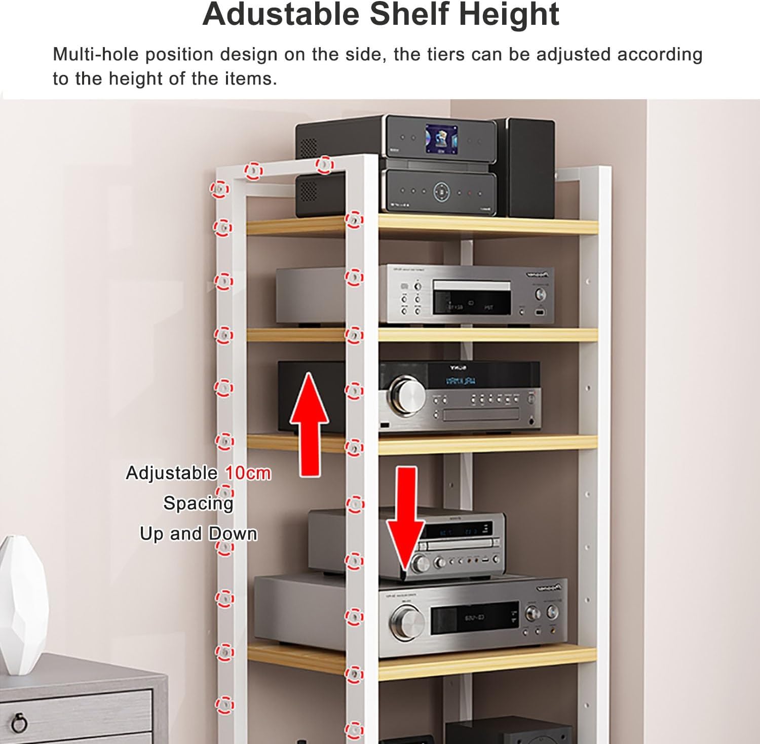 7-Tier Heavy Duty Audio Component Rack, 140cm Tall - HiFi Amplifier Rack/Audio-Video Shelving - CD Record Player Stereo Receiver AV Equipment Cabinet Display Stand(C)