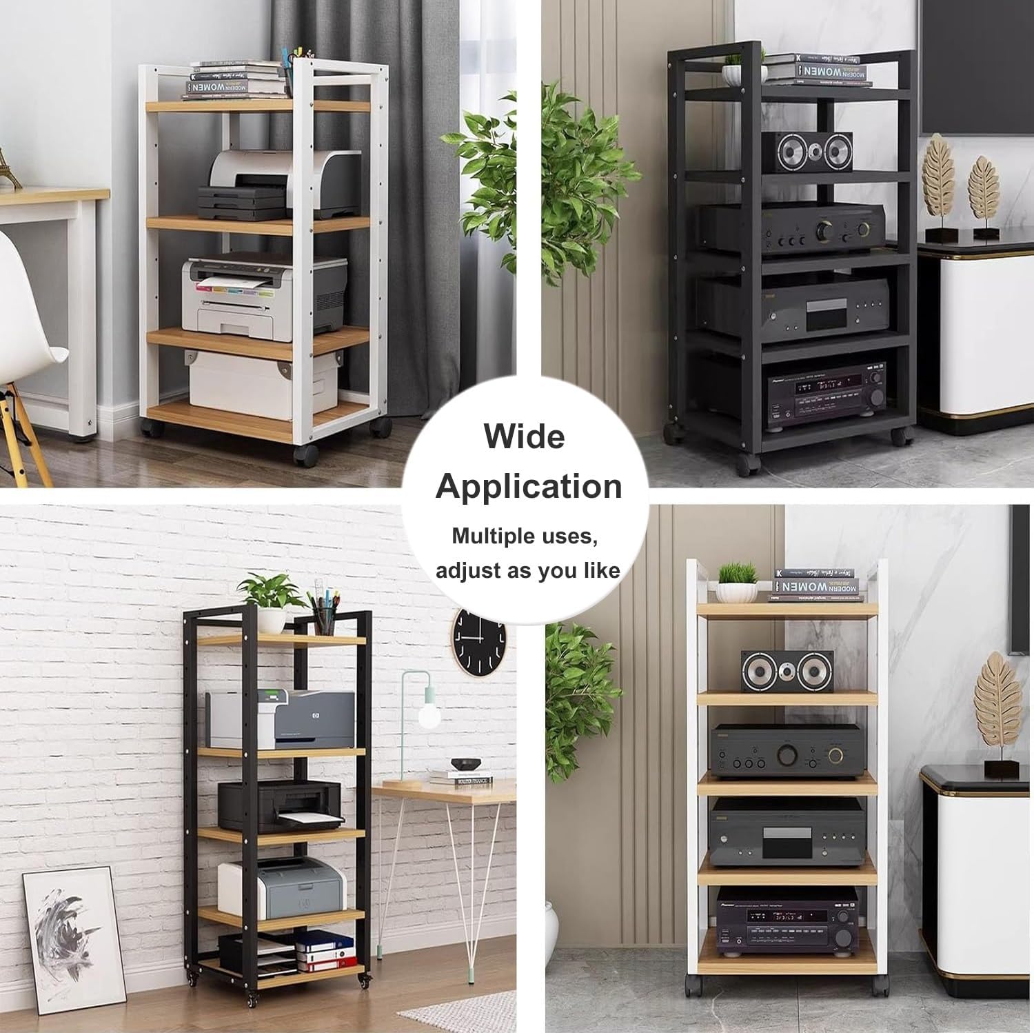 6 Tier AV Media Stand, Movable Record Player DVD CD Audio Rack Tower Holder, Adjustable Entertainment Video Game Equipment Console Shelf for Home/Office/Theater (Brown)