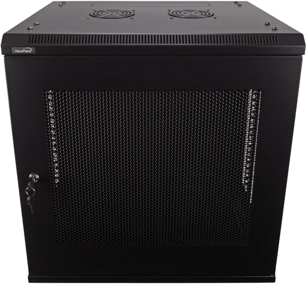 NavePoint 12U Server Rack - 17.7' Deep, Wall Mount Network Cabinet with Locking Perforated Door, 19' IT Equipment Compatible, Removable Side Panels, Black