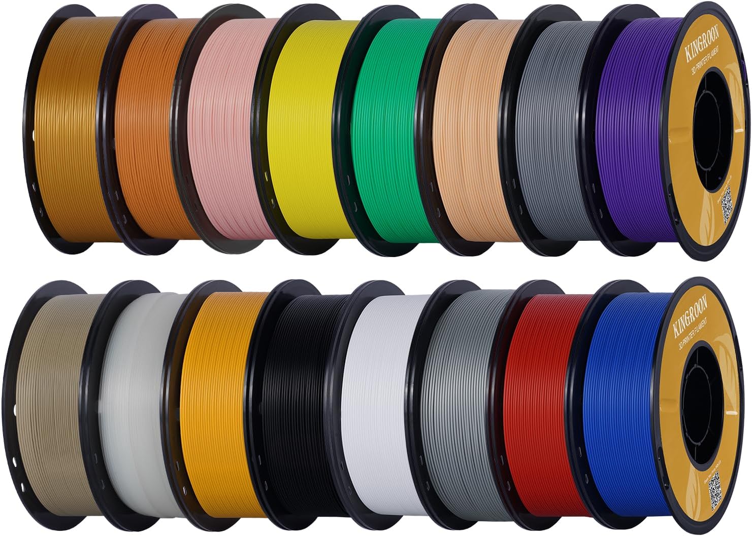 Kingroon PLA 3D Printer Filament Bundle, 16 Rolls, Dimensional Accuracy +/- 0.02 mm, 16kg Spool(35.2lbs), 1.75 mm 16 Colors