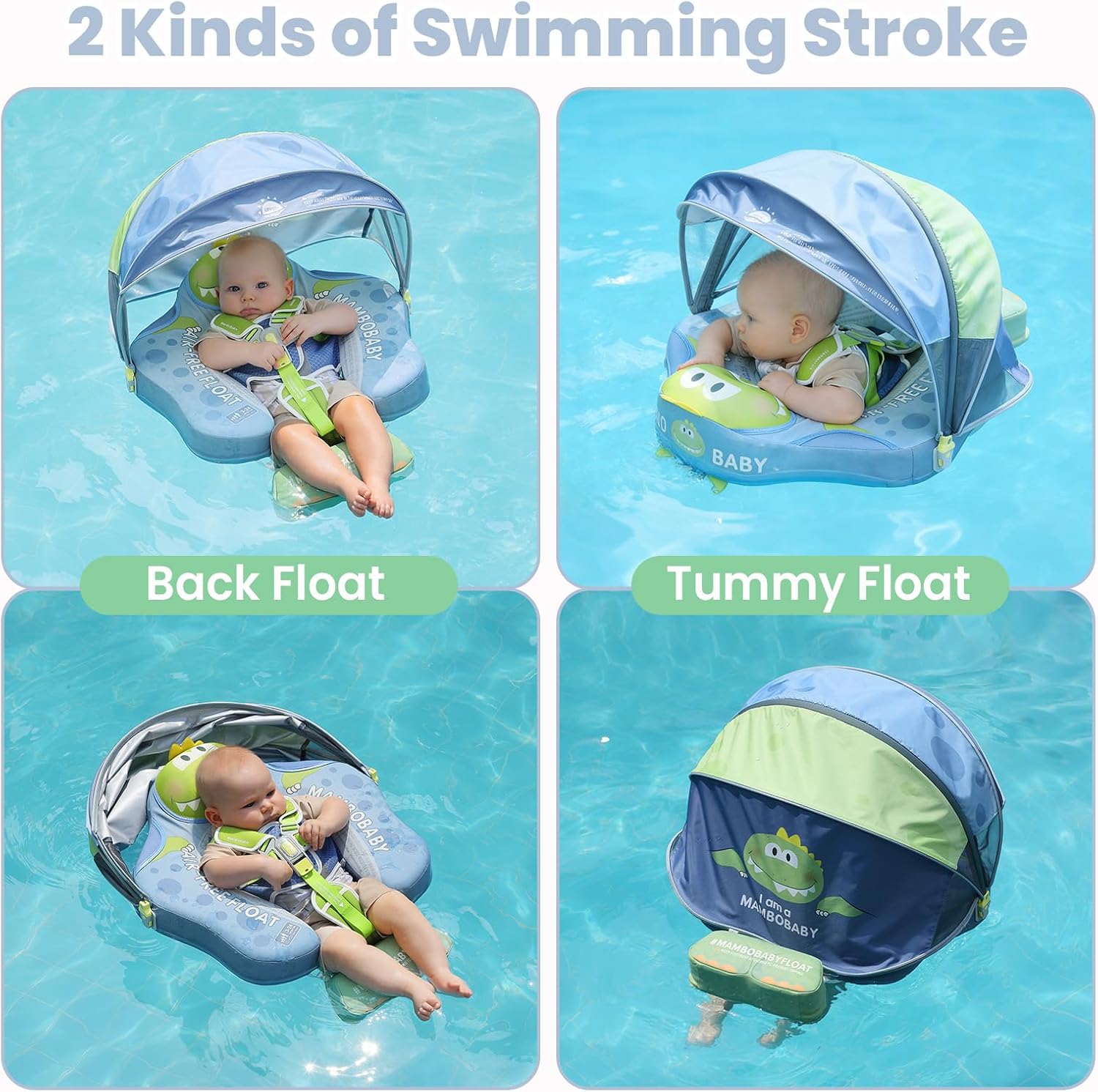 Mambobaby Float Deluxe Baby Pool Float: Safe & Comfortable Swim Trainer for Infants & Toddlers, Non-Inflatable Design, UV Protection Canopy, Fun Water Experience for Ages 3-24 Months