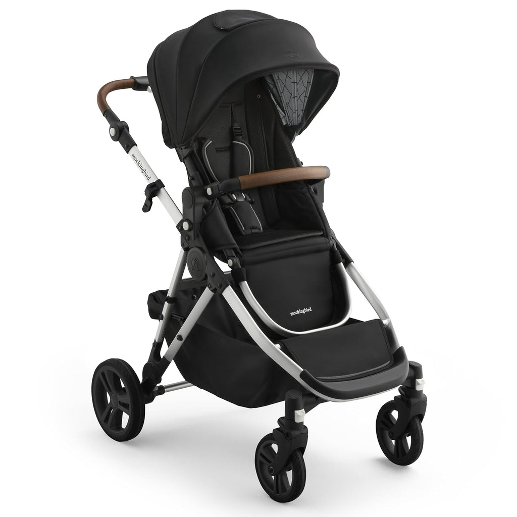 Mockingbird Single-to-Double Stroller 3.0 - Convertible Full Size Baby Stroller for 1, 2, or 3 Kids with 44 Possible configurations, Travel System Compatible - Black Windowpane