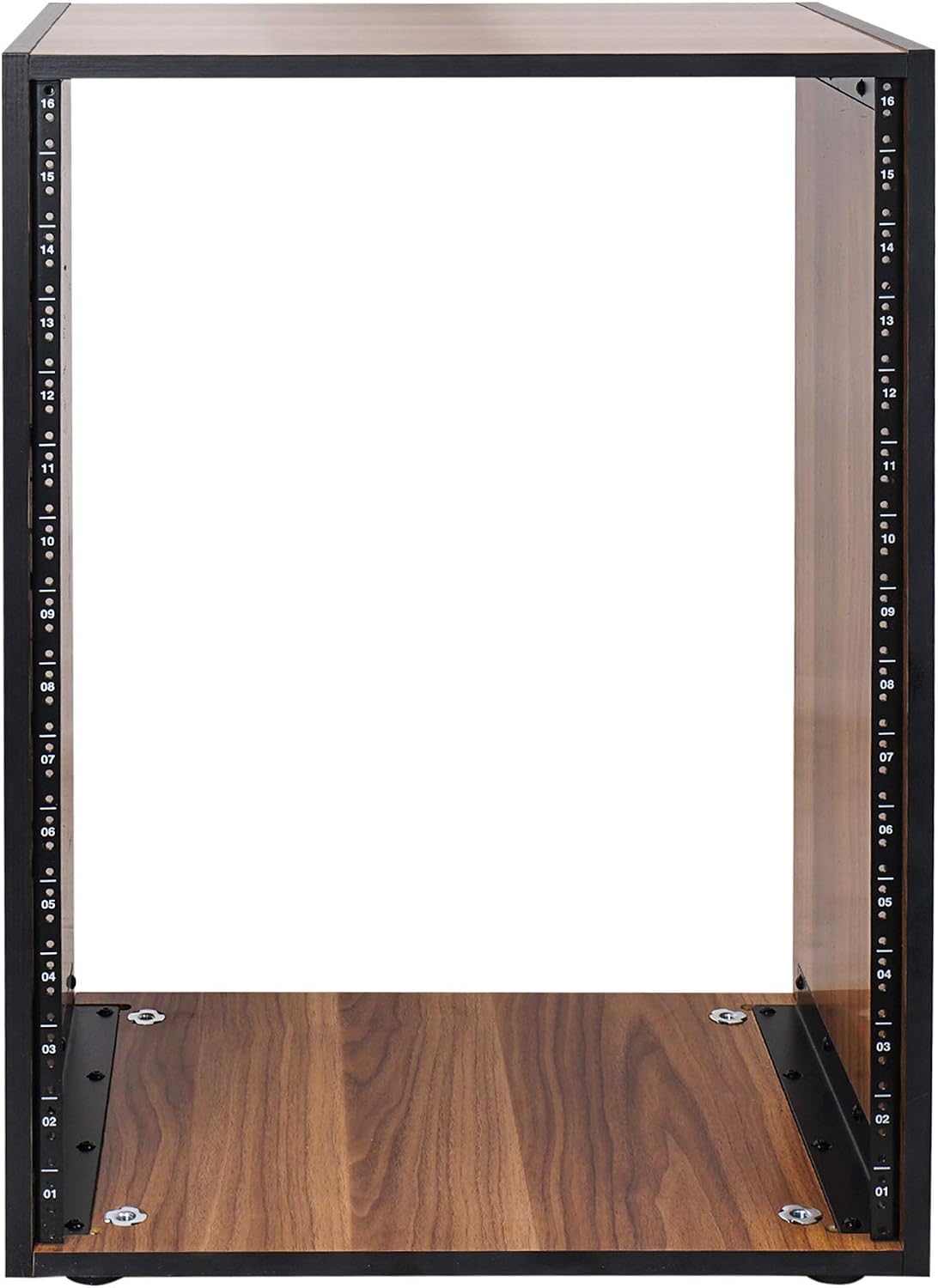 Sound Town DIY 16U Studio Rack with Furniture Grade Walnut Laminate, Rubber Feet, Casters (SDRK-16WN)