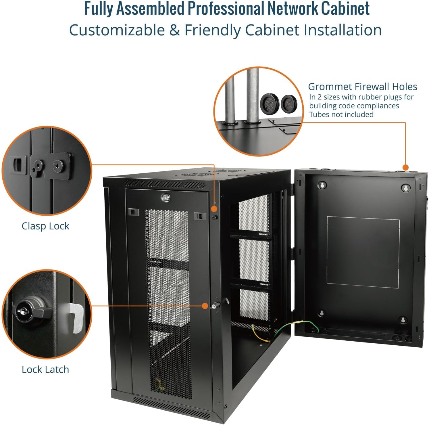 Tecmojo Fully Welded Server Cabinet, 18U Wall Mount Rack, 21.7inch Depth Network Rack, Mesh Door, Swing Out, Load Bearing 242lbs (110 kg), Network Cabinet for 19in Computer/AV/Data/IT Equipment
