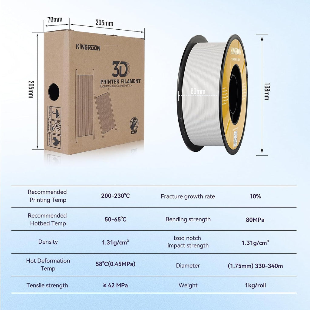 Kingroon Matte PLA Filament 1.75mm 3D Printer Filament Matte Filament 10kg Dimensional Accuracy +/- 0.02 mm (10 Rolls White)