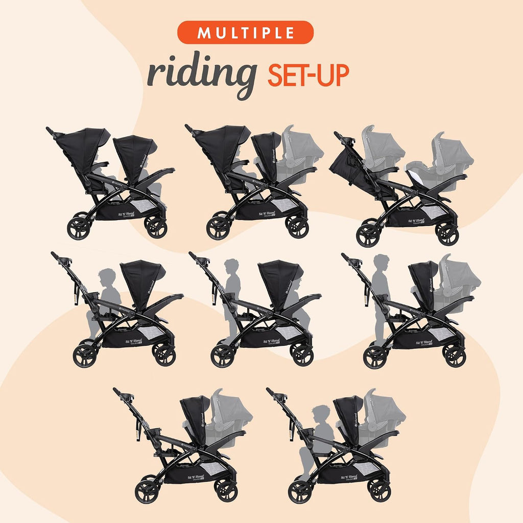 Baby Trend Sit N' Stand Double Stroller 2.0 DLX with 5 Point Safety Harness and EZ-Lift Plus Lightweight Infant Car Seat with Cozy Cover, Magnolia