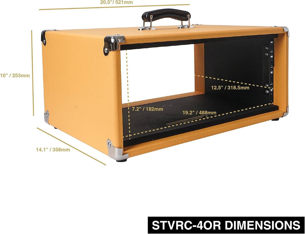 Sound Town Vintage 4U Amp Rack Case, 12.5' Depth with Rubber Feet, Dust Cover, Kickstand, Orange (STVRC-4OR)