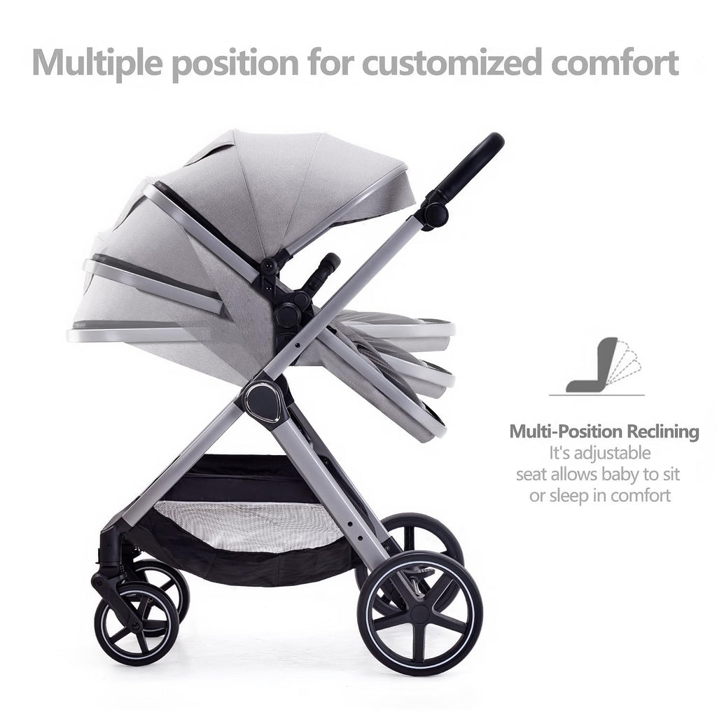 Lortsybab 2 in 1 Baby Stroller, Newborn Infant Toddler Convertible Pram Stroller for 0-36 Months Old Babies (Grey)