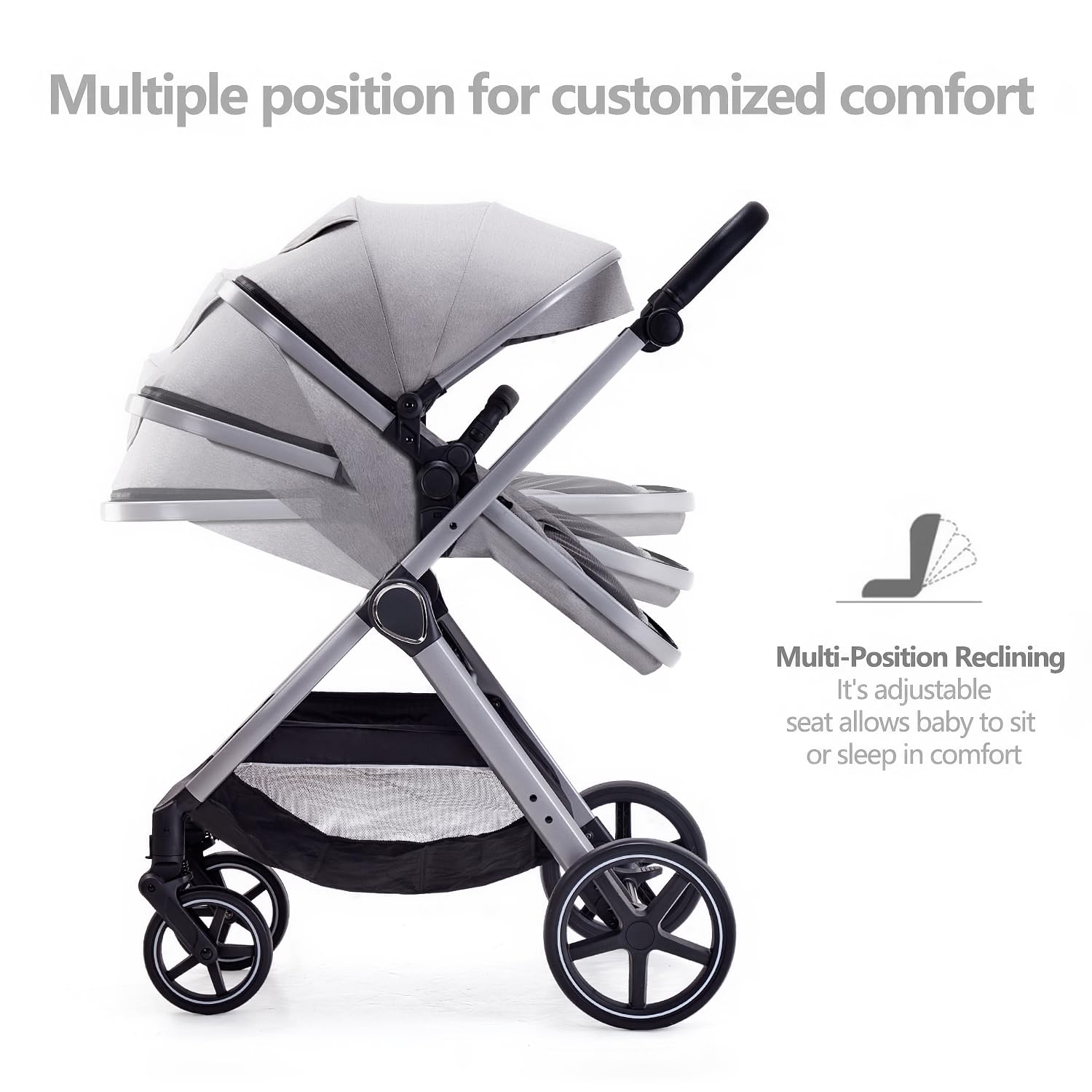 Lortsybab 2 in 1 Baby Stroller, Newborn Infant Toddler Convertible Pram Stroller for 0-36 Months Old Babies (Grey)