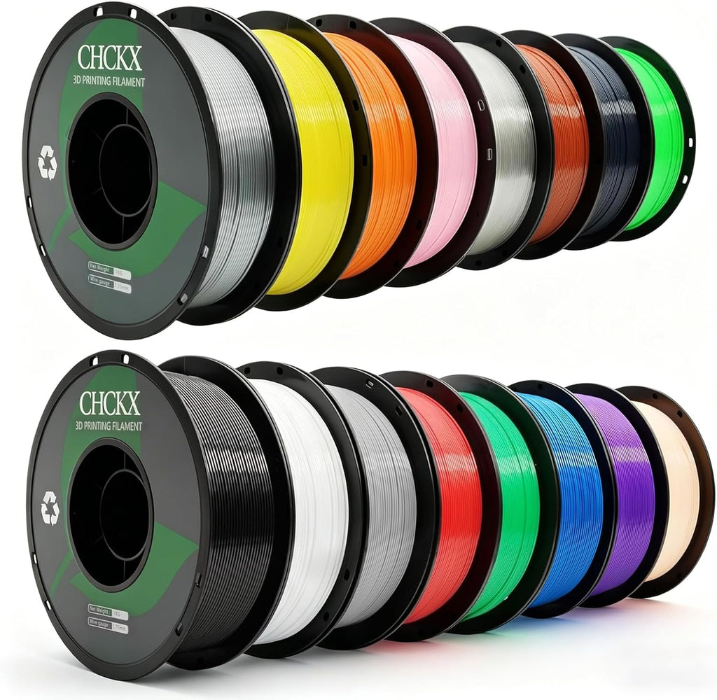 16Rolls PETG Filament Bundle Filament Bulk,1.75 mm Black+White+Grey+Red+Green+Blue+Purple+Skin+Silver+Yellow+Transparent+Coffee+Cherry Blossom Pink+Orange+Navy Gray+Grass Green.