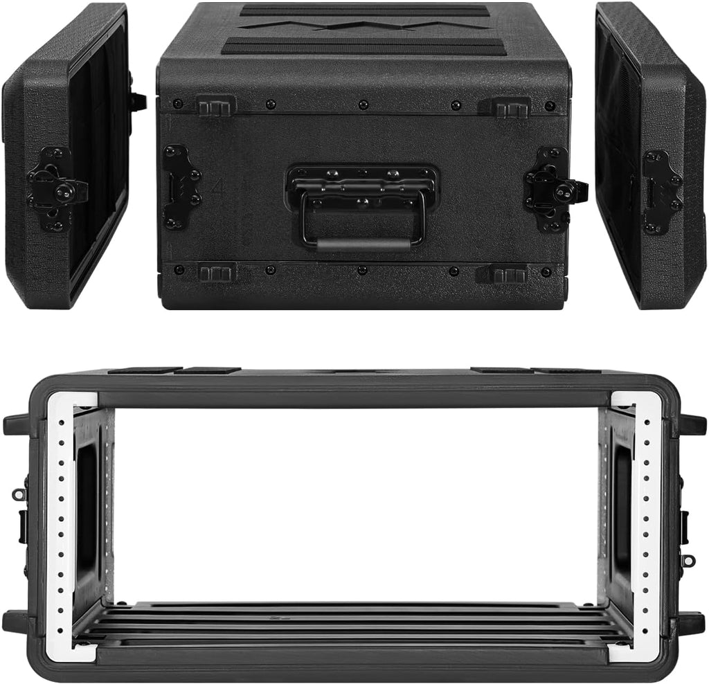 4U Rack Case Shallow 17' Depth, 19' Rackmount Flight Cases Easy Installation Portable Carry Watertight Dust Proof 2 Space Shockproof Mount Racks with Microphone Compartments Space Saving