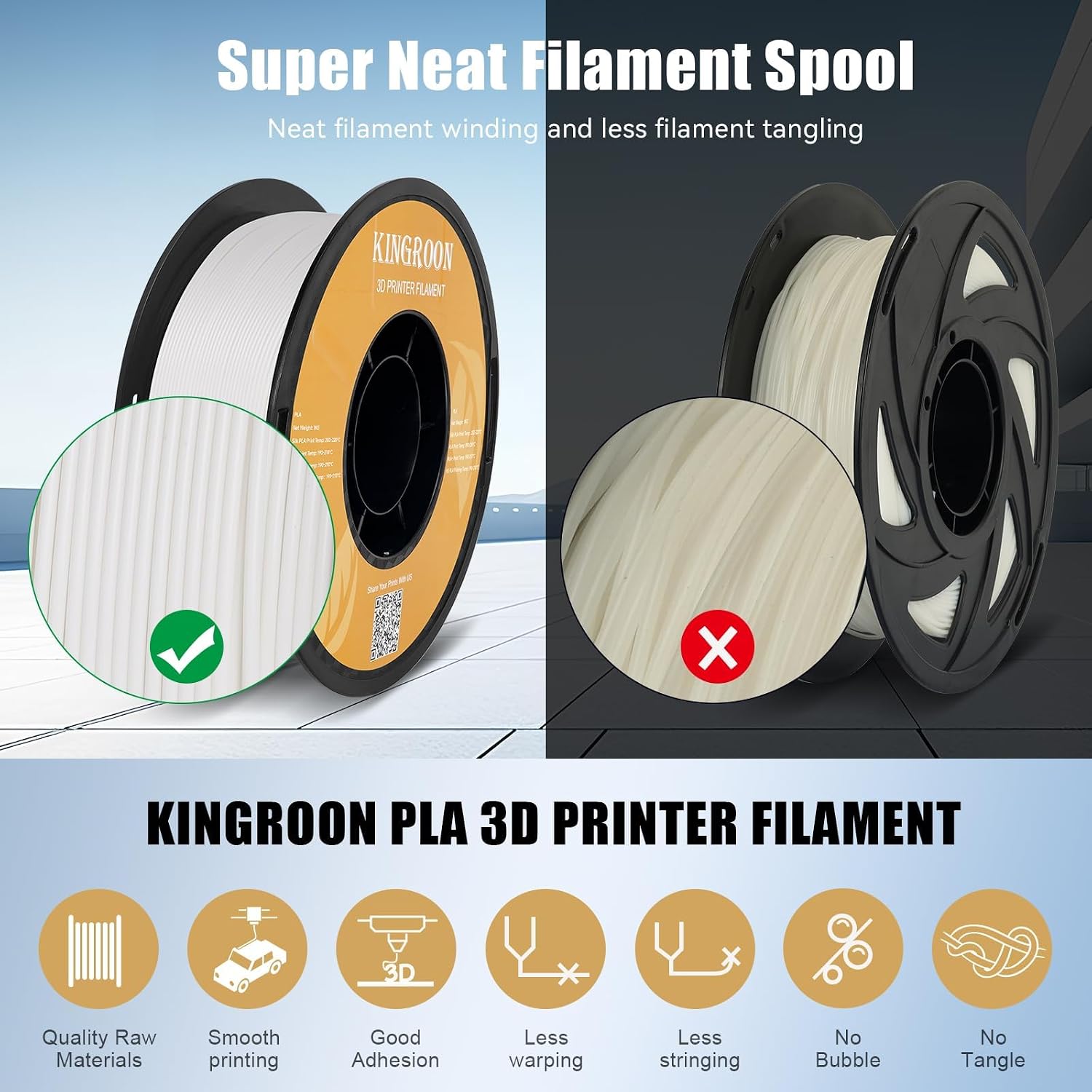 Kingroon High Speed PLA Bundle 3D Printer Filament 1.75mm, 3D Printer Rapid Filament for 30-600mm/s Hyper Printing Filament, Dimensional Accuracy +/- 0.03 mm, 10 kg Plastic Spool (22lbs（5Black+5White）