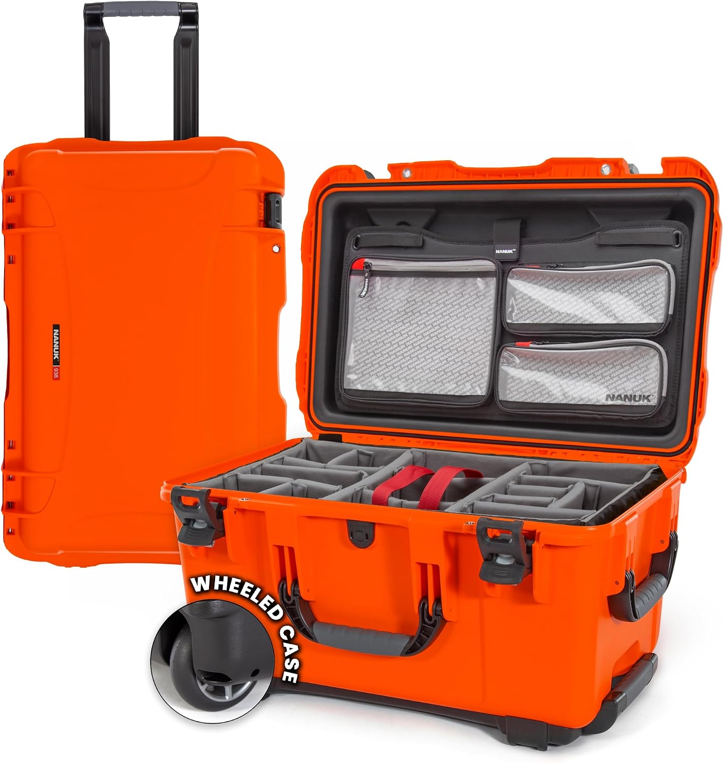 NANUK 938 Pro Photo Kit – Waterproof Travel Camera Hard Case with Padded Dividers and Wheels, 23.8' x 15.5' x 13.2', Dustproof and Impact-Resistant, Ideal for Heavy Loads – Orange
