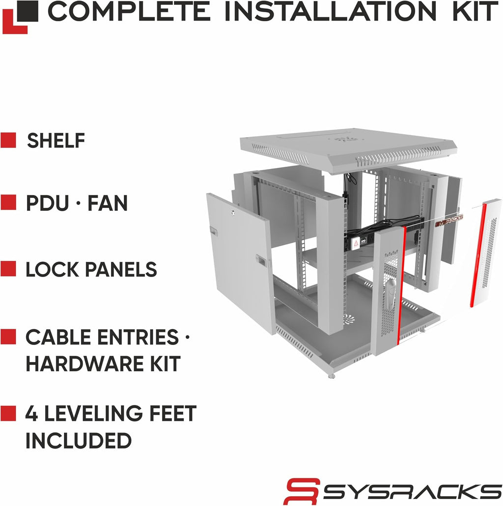 9U Wall Mount Server Rack Cabinet – 19' Network Rack Enclosure, 24' Deep Data Rack Cabinet with Fan, PDU & Shelf for IT Equipment, Switches and Patch Panel
