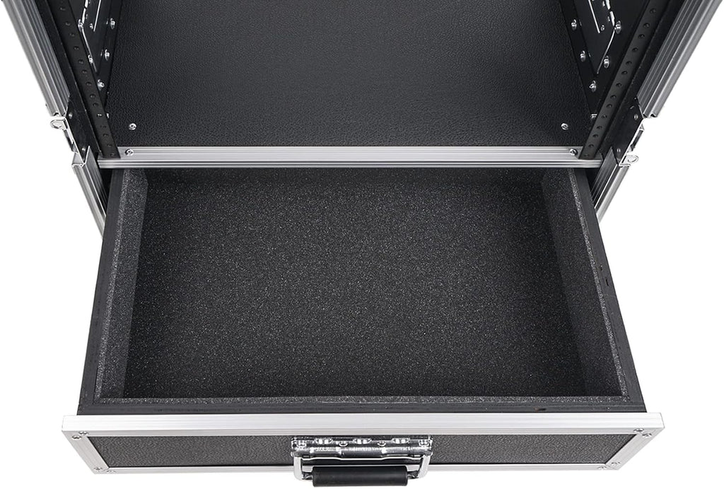 Sound Town 6U Rack Case with 2U Rack Drawer, Casters, for 19' Amps, Mixers, Microphone Receivers (STRC-6U2DR)