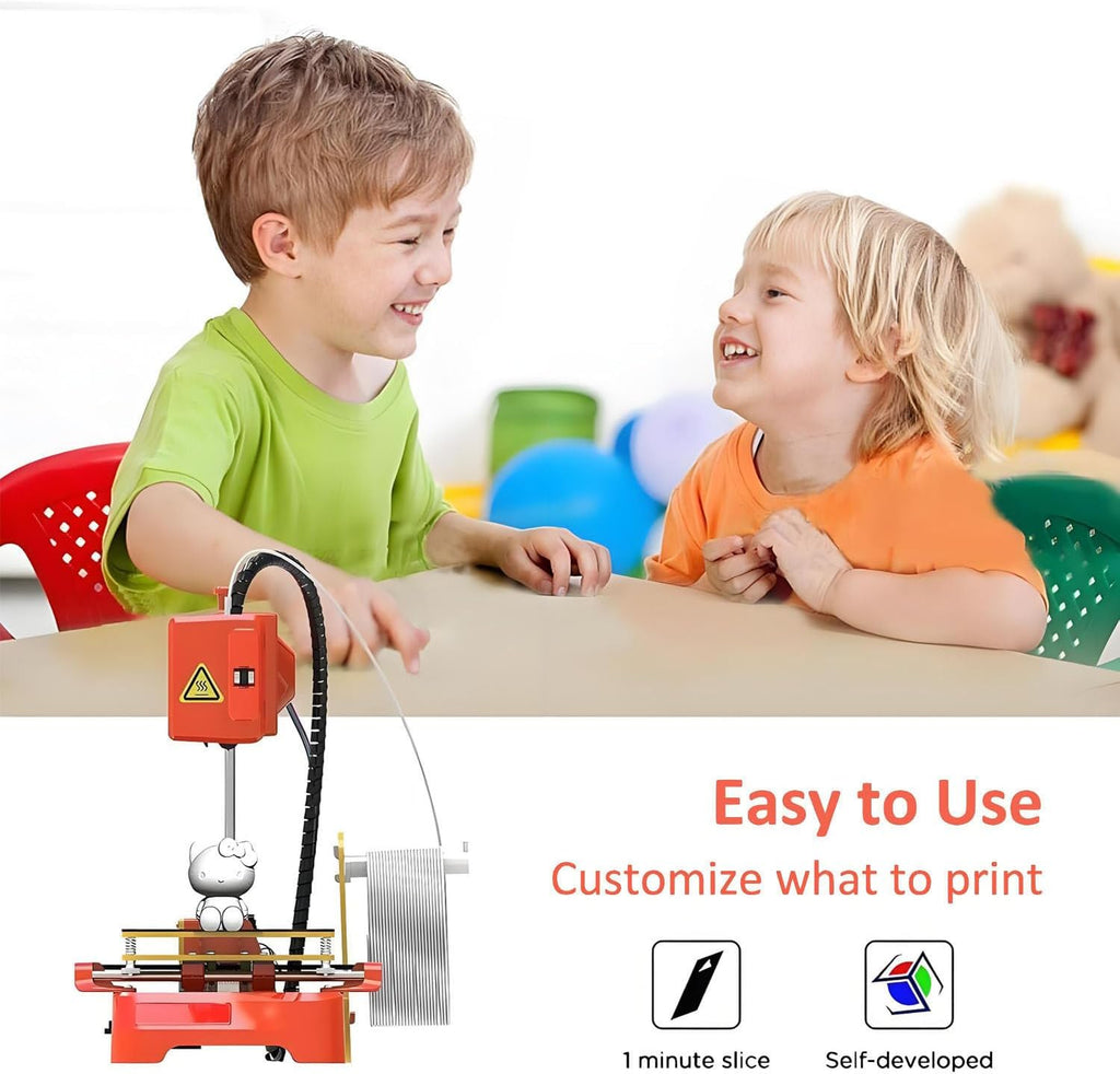 Mini DIY 3D Printers Desktop Kit,with Pla Filament,USB Cable,Tf Card,Magnetic Removable Plate,Max Print Speed 40mm/S,for Beginners,Kids,Student Education Orange