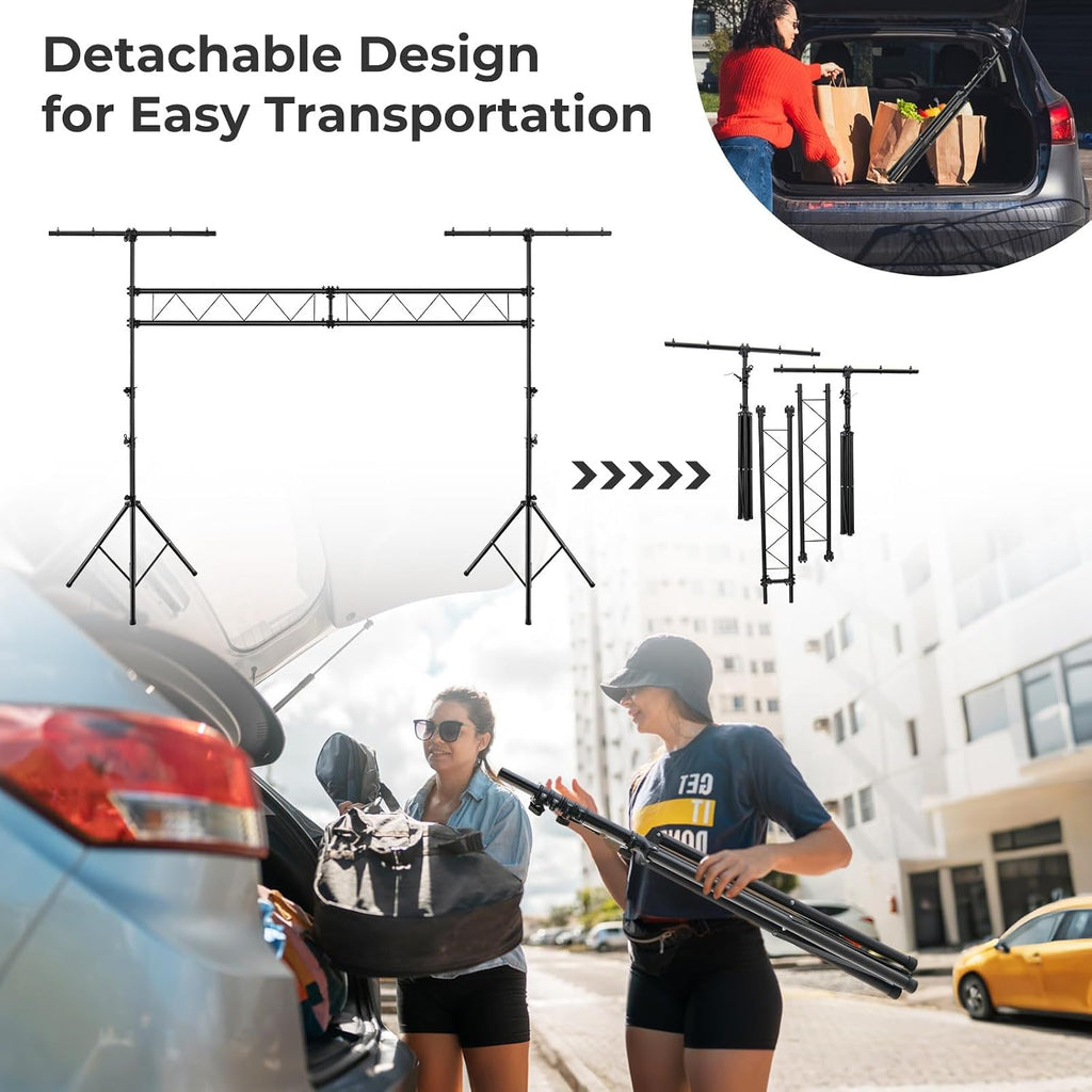 Goplus DJ Light Stand, 14FT Lighting Truss System with 32 Lights Hold 220LBS Capacity, 11-Level Adjustable Heights, T-Bar, Metal Stage Lighting Stand for Portable Audio Stage, Bar, Party, Bands