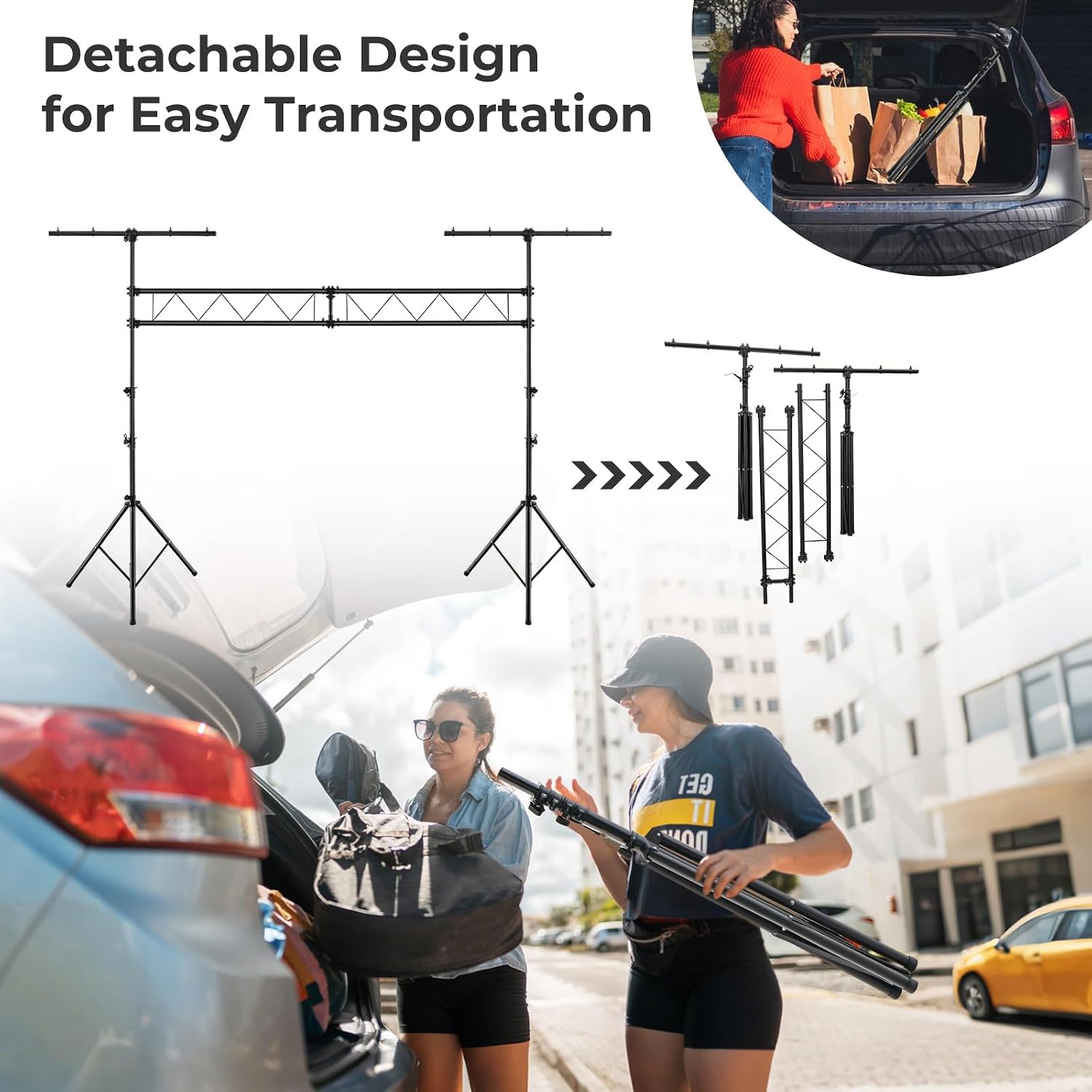 Goplus DJ Light Stand, 14FT Lighting Truss System with 32 Lights Hold 220LBS Capacity, 11-Level Adjustable Heights, T-Bar, Metal Stage Lighting Stand for Portable Audio Stage, Bar, Party, Bands