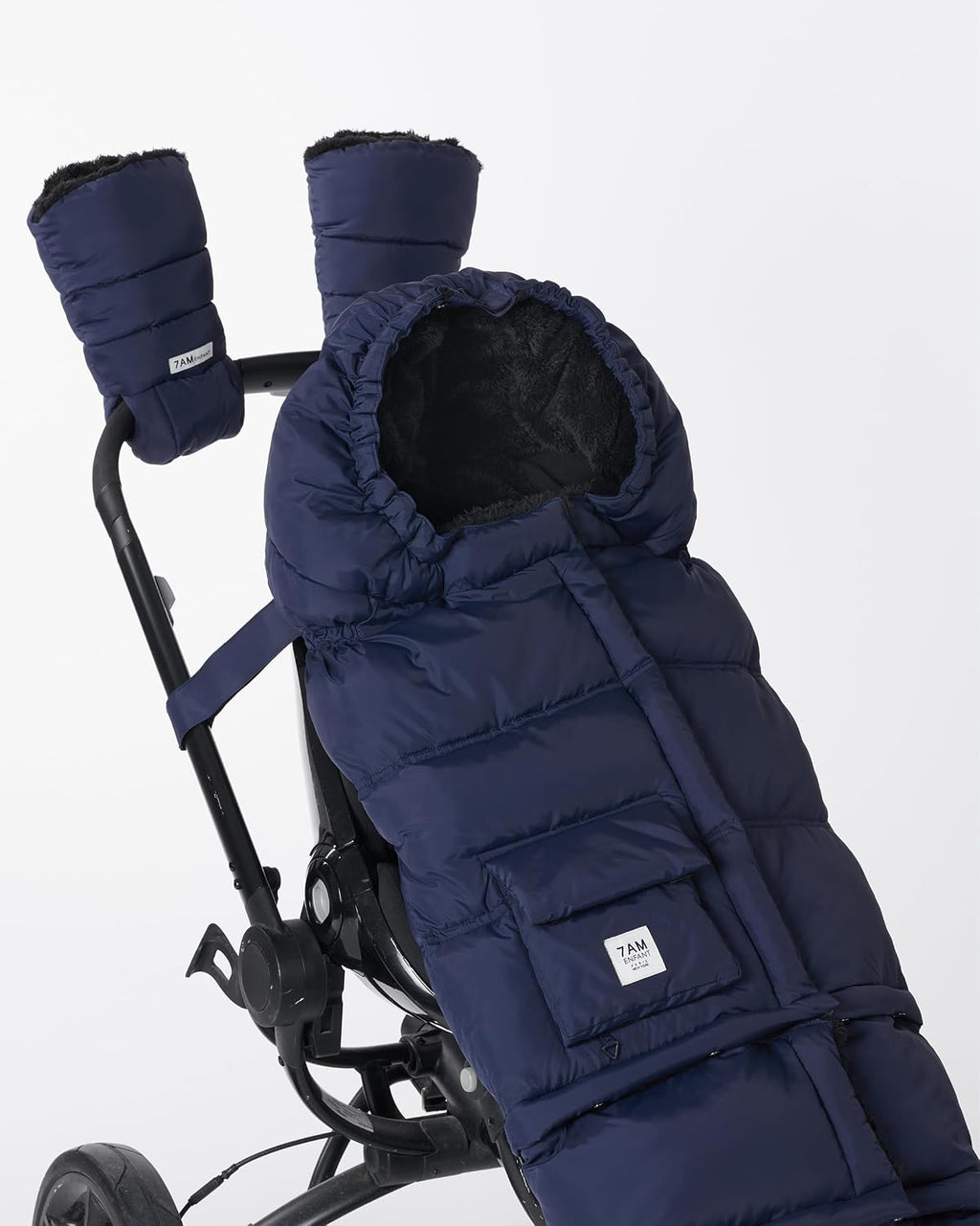 7AM Enfant Stroller & Carseat Footmuff - Adjustable Winter Car Seat & Stroller Zipper Blanket for Boy & Girl, Multi Purpose Fleece Lined Warm Hooded Sleeping Bag for Baby (Navy)