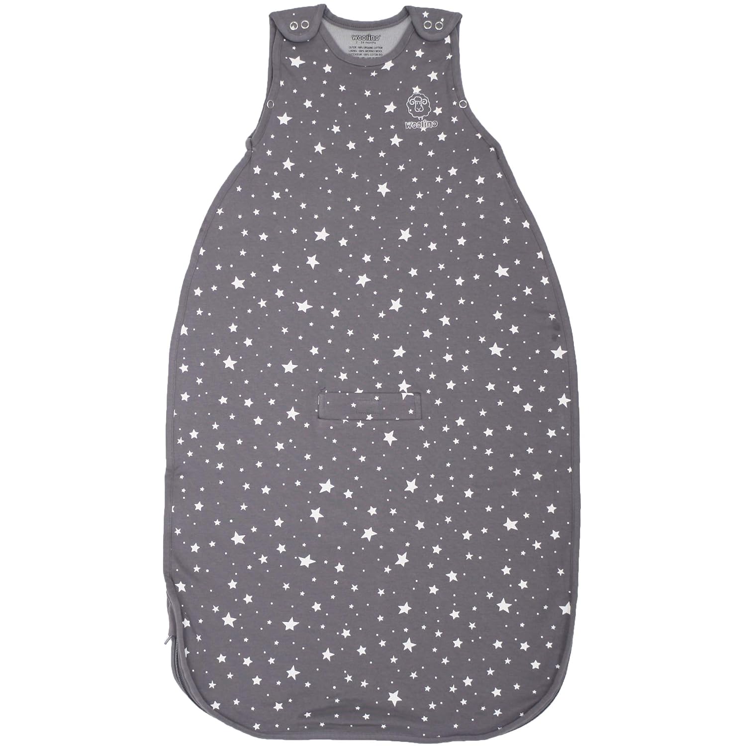 Woolino 4 Season Ultimate Baby Sleep Sack – Merino Wool Baby Sleep Bag, Organic Cotton, Temperature Regulating Wearable Blanket, Adjustable Sleep Sack 2–24 Months, All Season - Star Gray