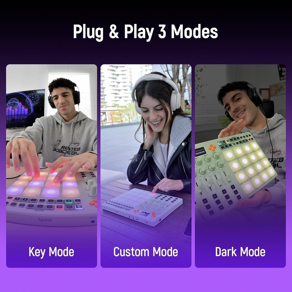 Synido Wireless MIDI Pad Controller, USB Rechargeable Beat Maker Machine for Music Production Professional with 16 RGB Beat Pad, OLED Screen, 16 Step Sequencer, MIDI In/Out/Thru