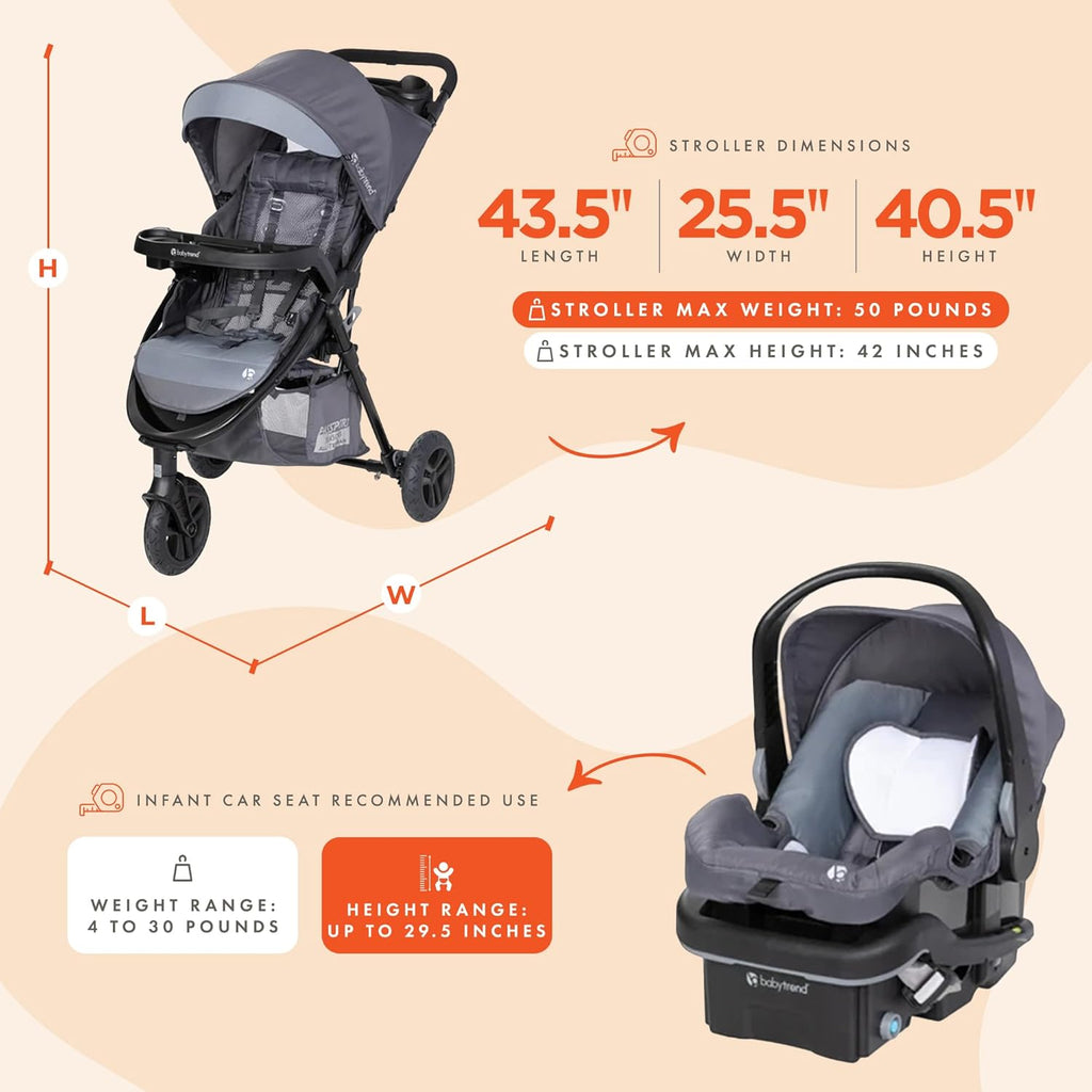 Baby Trend Passport® Seasons All-Terrain Stroller Travel System with EZ-Lift™ Plus Infant Car Seat, Dash Grey