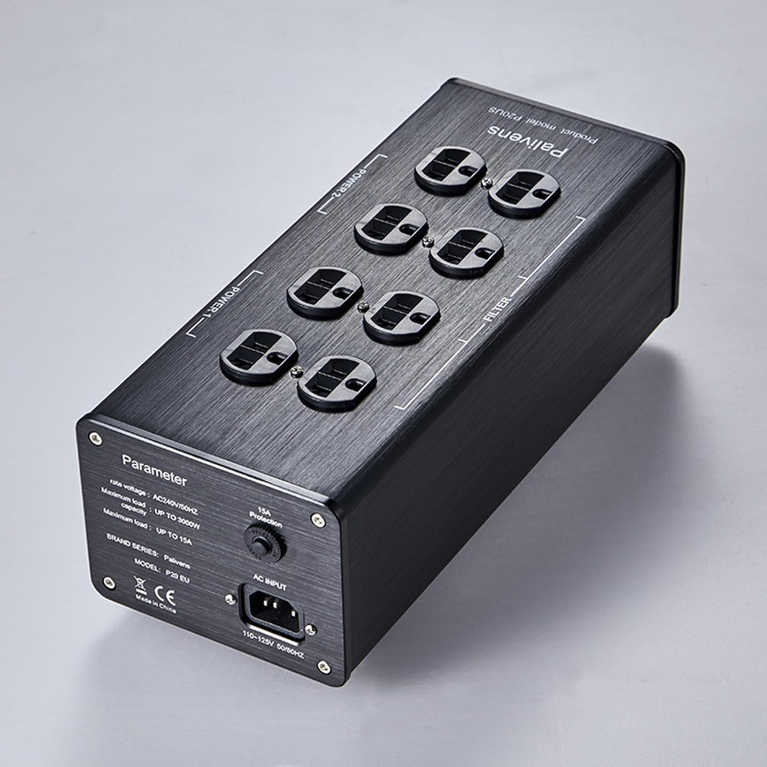 AC Power Filter Power Conditioner, 8 Ways Power Socket, Line Conditioner Power Purifier with Universal Outlets, Power Conditioner Audio Suitable for HiFi CD Player Piano, TV, Black