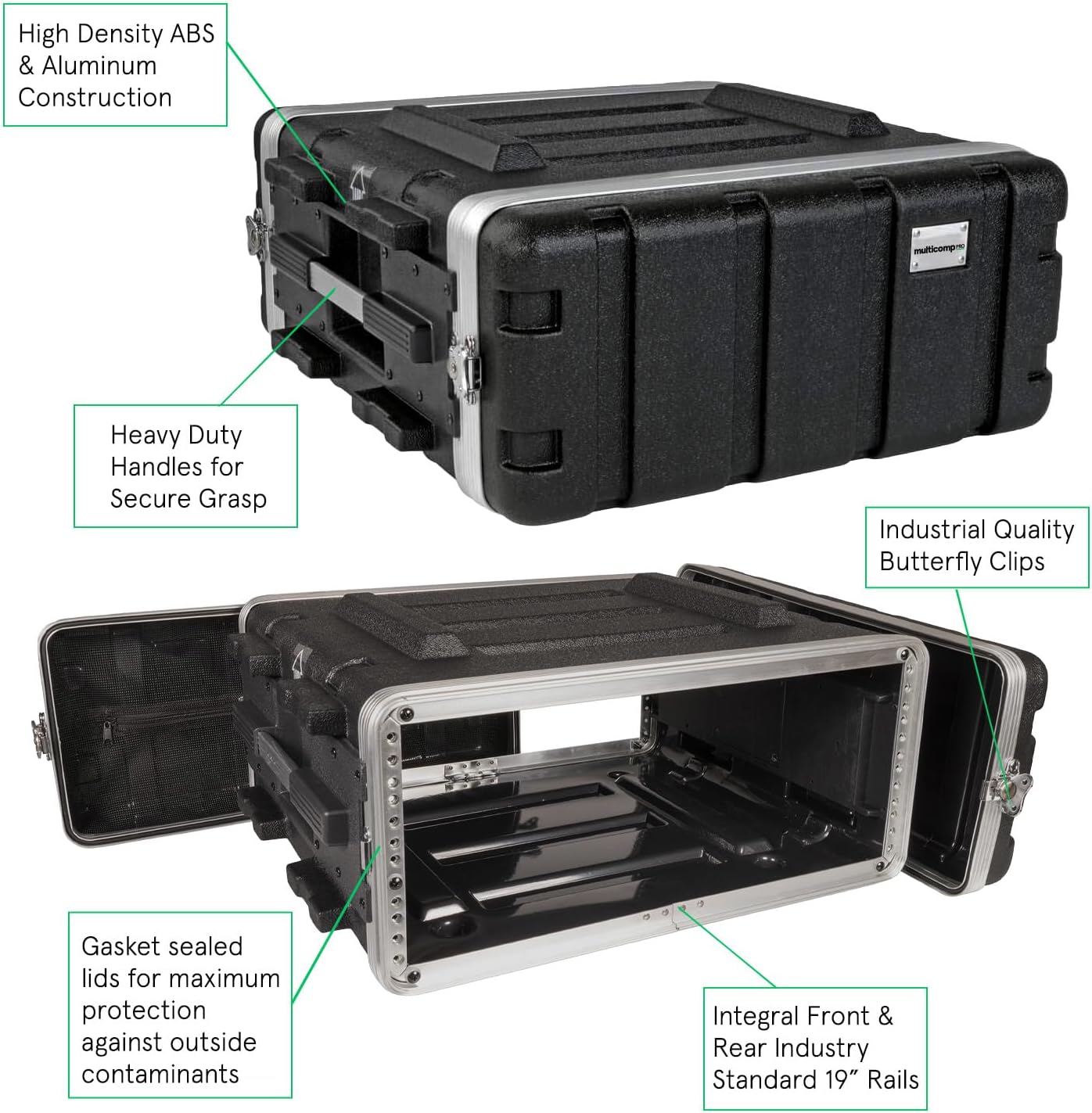 multicomp PRO Stackable 17' Depth, 19' ABS Rack Flight Case (4U)