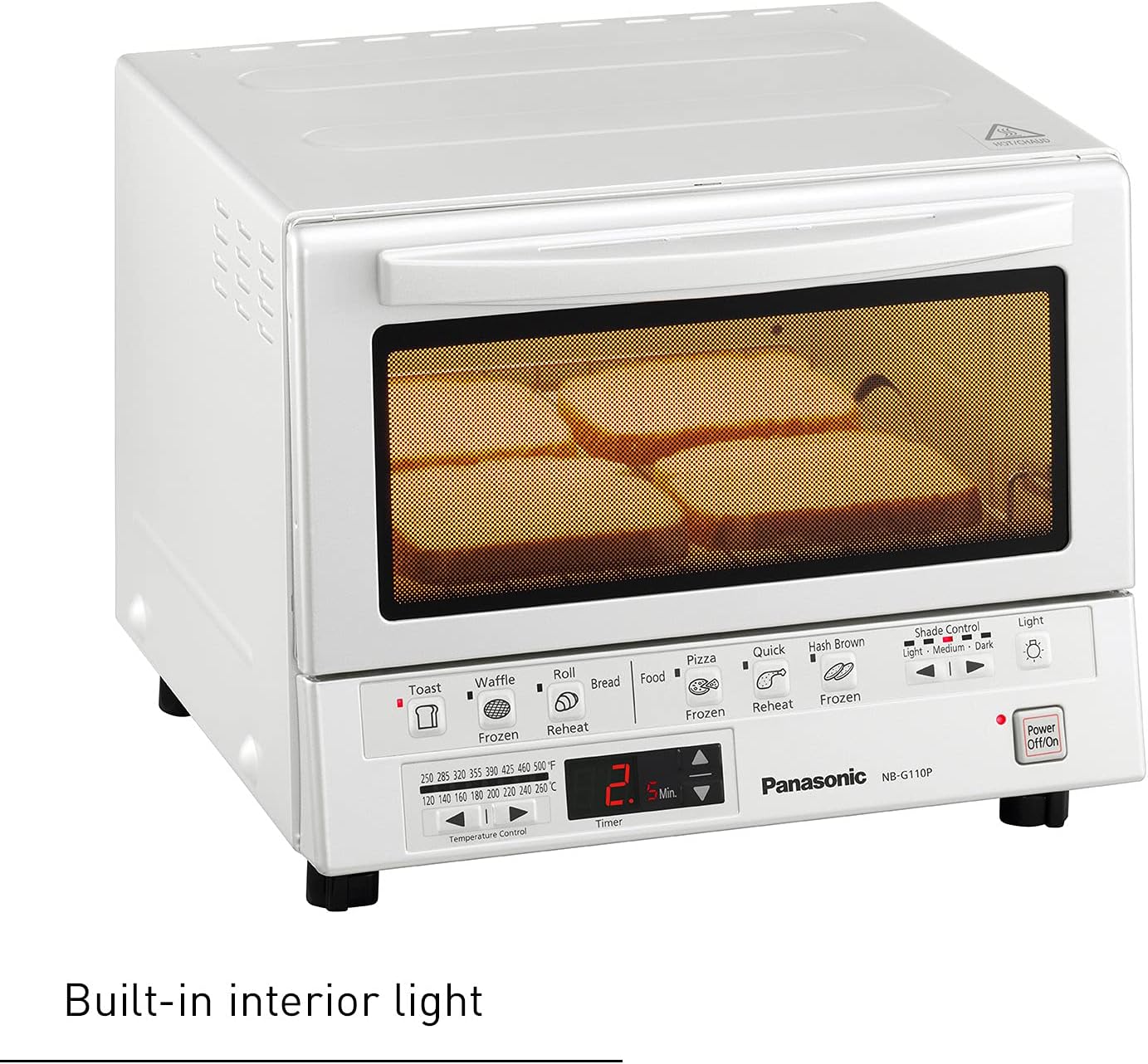 Panasonic FlashXpress Toaster Oven Countertop, 4-Slice Compact Size with Double Infrared Heating, 6 Auto Cook Options and Precise Temperature Control, 1300W - NB-G110P-W (White)