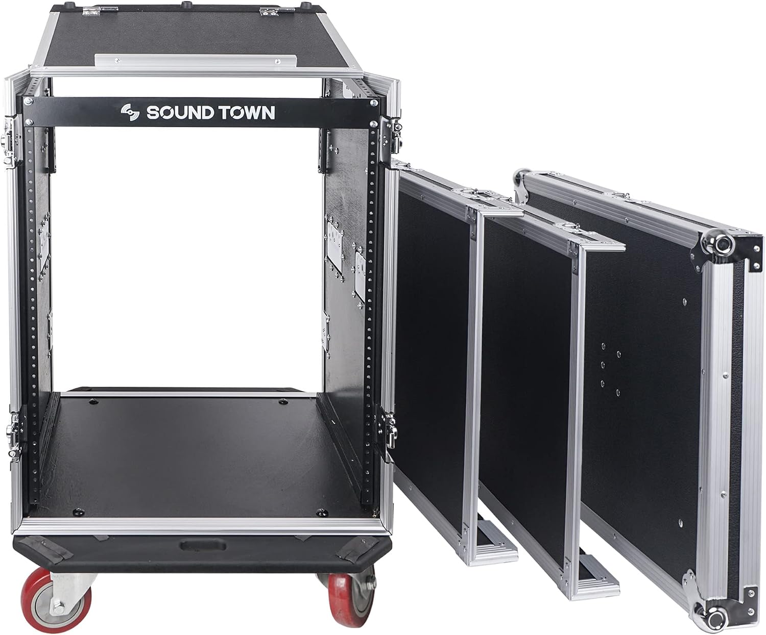 Sound Town Heavy-Duty 1/2' (12mm) 14U PA DJ Rack/Road Case with 11U Slant Mixer Top, 20'' Rackable Depth and Casters, 14-Space ATA Case, Pro Tour Grade (STMR-14UW)