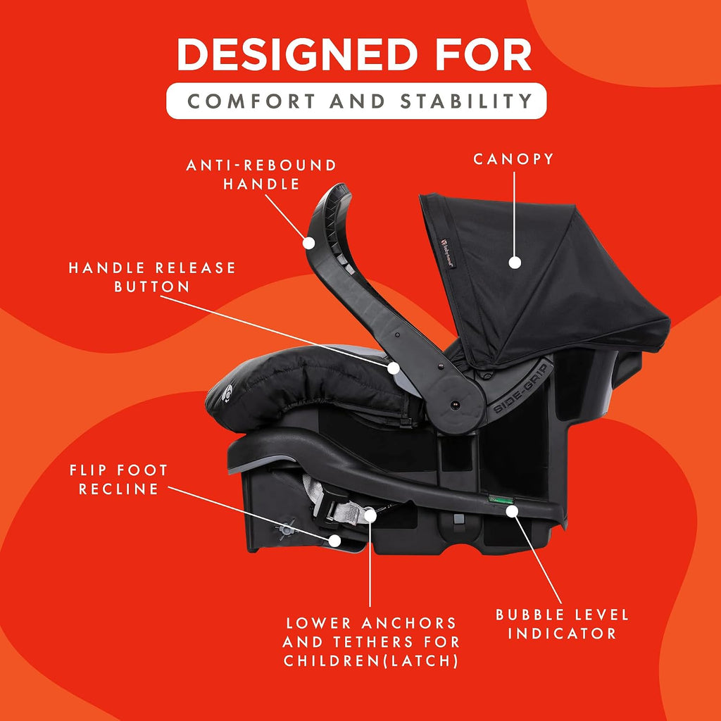 Baby Trend EZ Lift 35 Plus Ergonomic Lightweight Rear Facing Infant Car Seat with Multi Position Base and Cozy Cover, Stormy Gray/Black