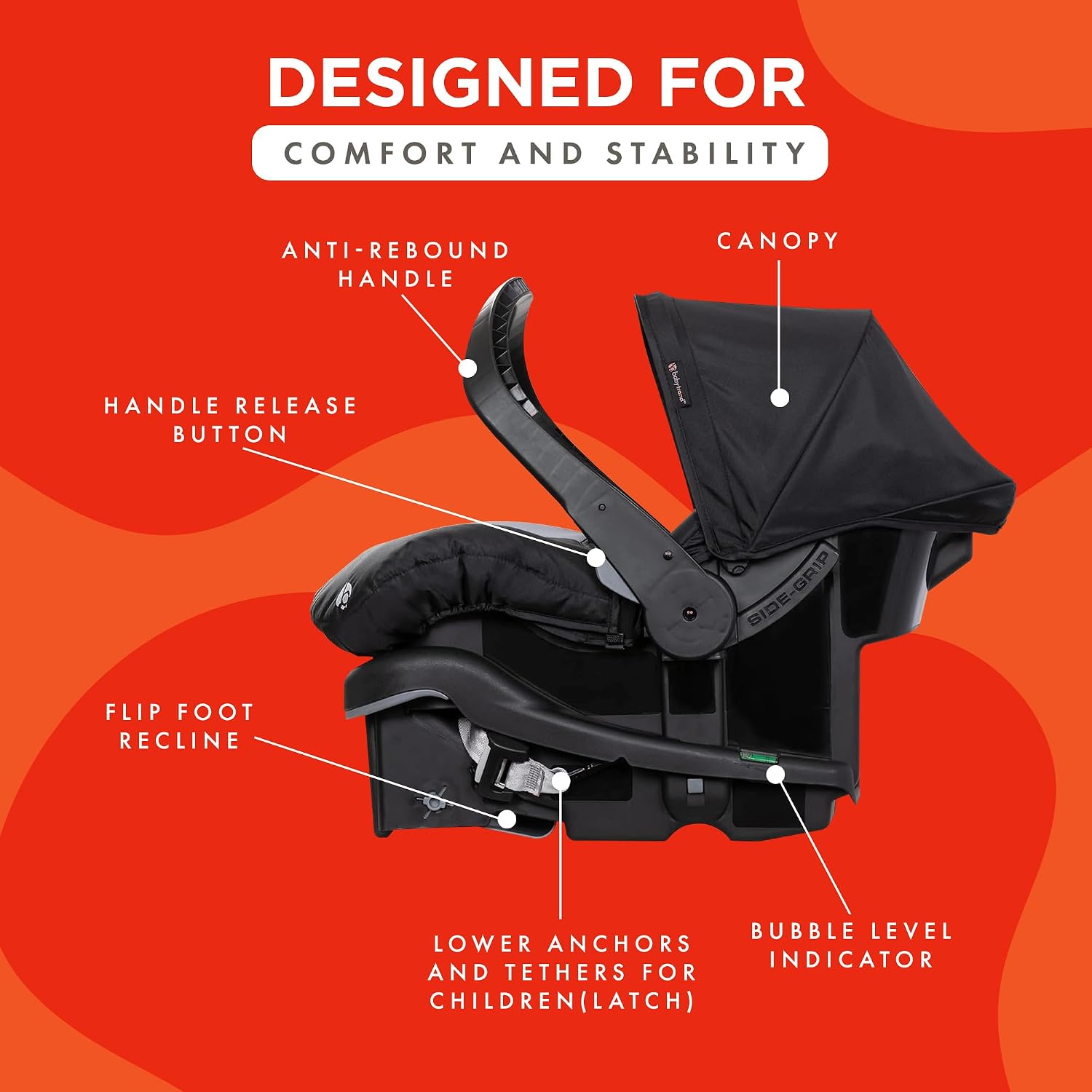 Baby Trend EZ Lift 35 Plus Ergonomic Lightweight Rear Facing Infant Car Seat with Multi Position Base and Cozy Cover, Stormy Gray/Black
