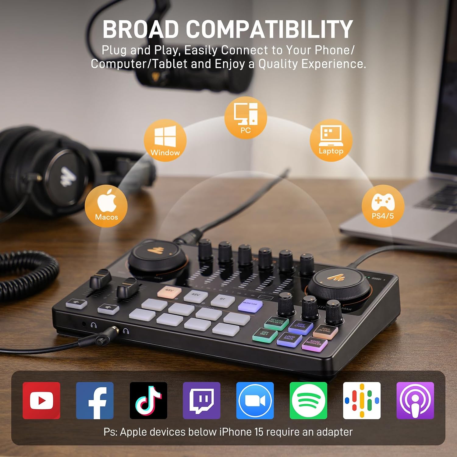 MAONO Podcast Equipment Bundle: Audio Interface mixer with Dual XLR Input for Podcast Streaming - MaonoCaster E2 GEN2+PD100+MH700