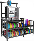 3D Printer Table with Filament Storage Printer Stand with Power Outlet,Heavy Duty 3D Printer Storage rack for ABS, PLA, TPU Filament Spools, Home Offices and Studios Carbon Fiber Black