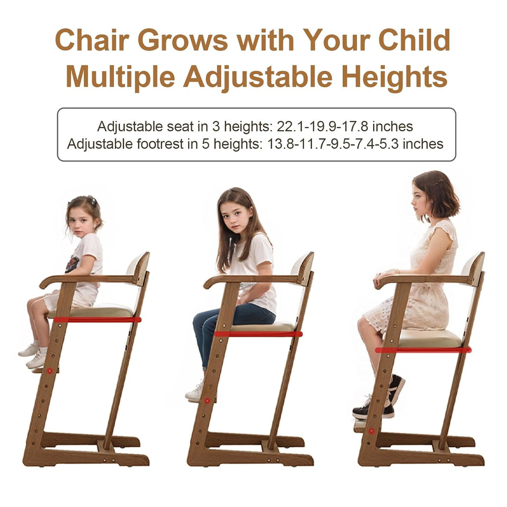 DOMGMUWUJEE Solid Wood Toddler Dining Chair - Adjustable Height Easy to Clean Toddler high Chair - Kids high Chair from 3 Years to 200 Lb, Grow with Child(Walnut)